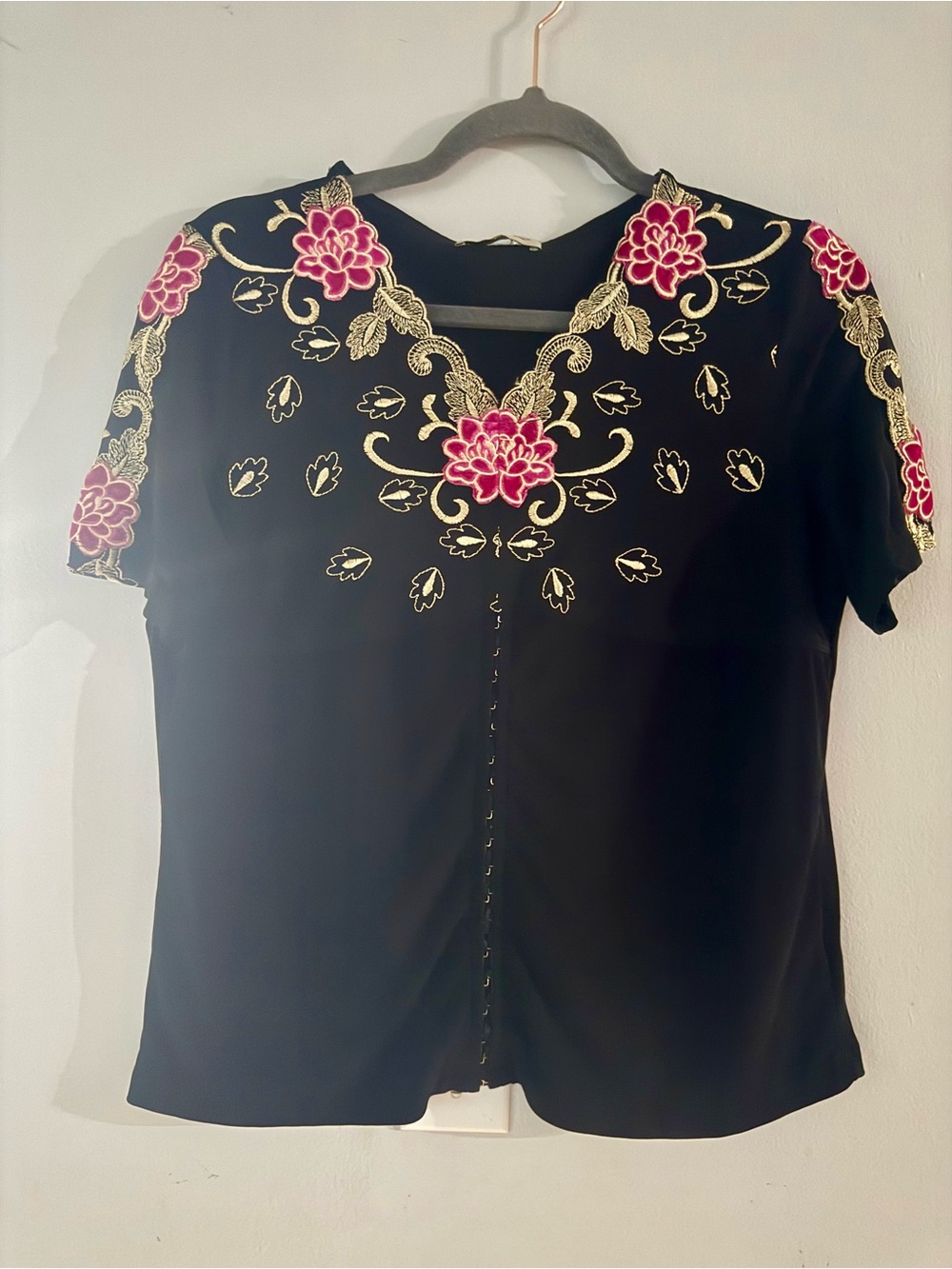 Vintage 90s Sunblossom French Embroidered Whimsigoth Blouse Top M
